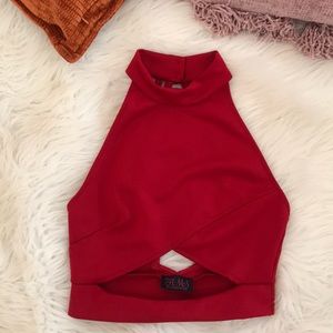Red High Neck Crop Top